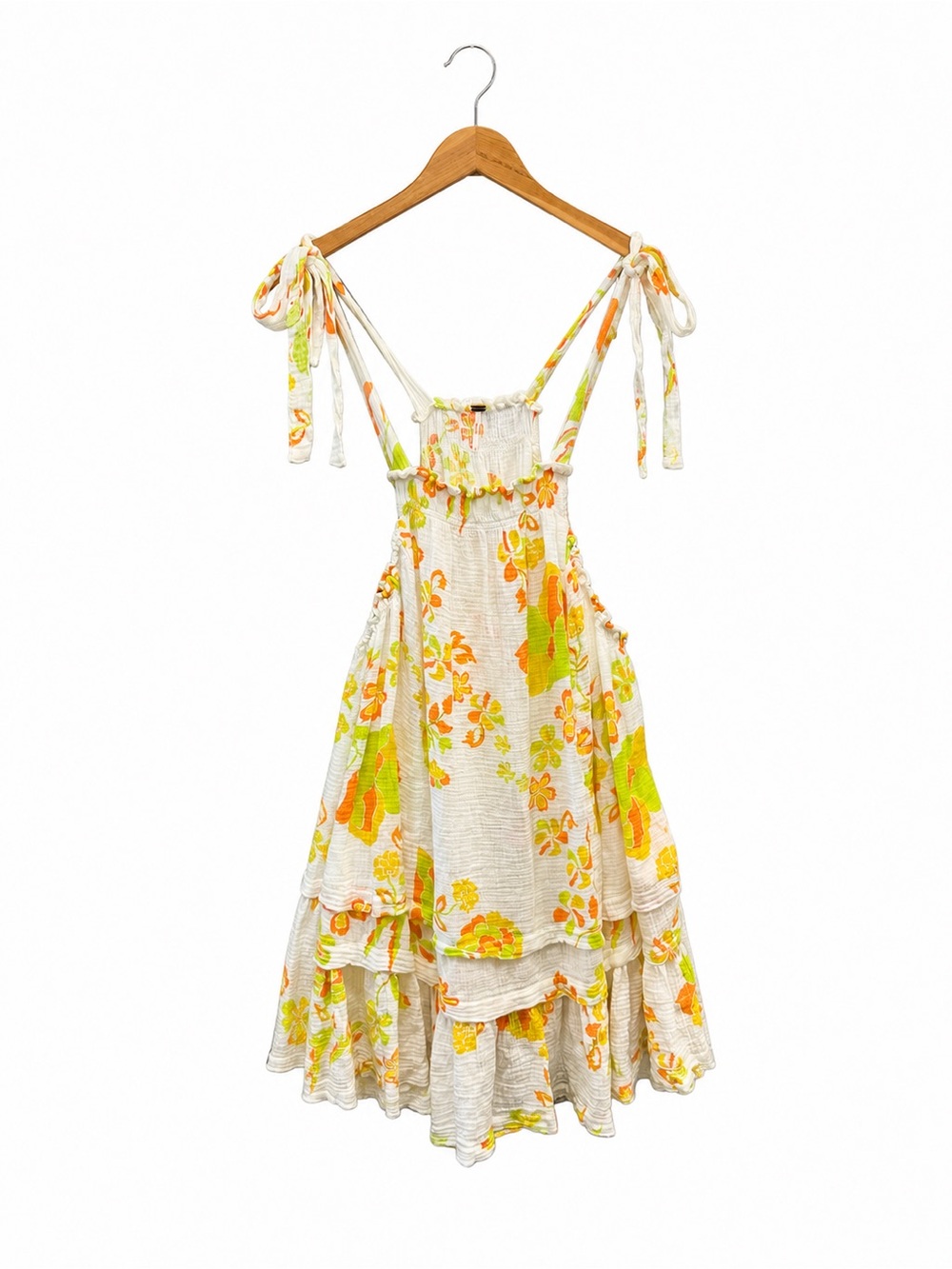 Floral Tie-Shoulder Sundress in White and Yellow - Free People